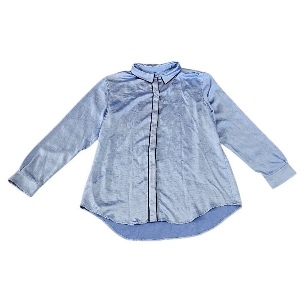 Wildfang The Empower Satin Long Sleeve Button Up Blouse Women XL Blue